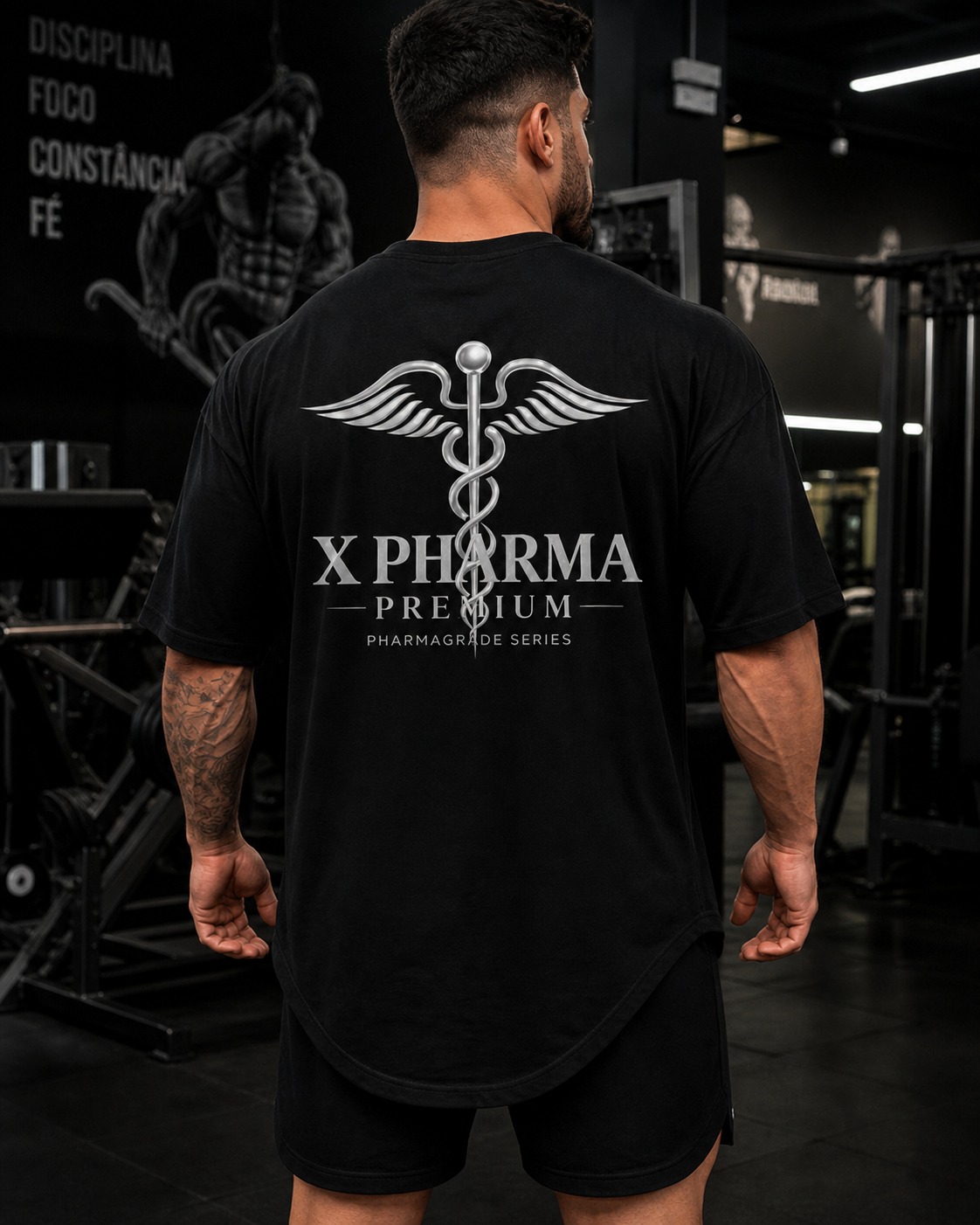 Black XPharma T-Shirt back view with XPharma Premium logo