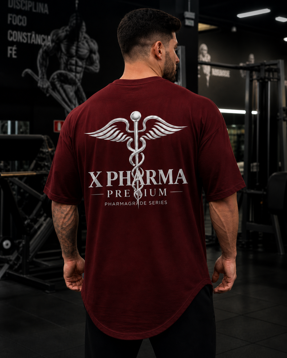 Wine XPharma T-Shirt back view with XPharma Premium logo
