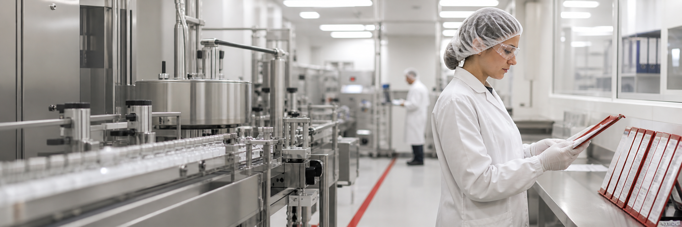 Pharmaceutical quality-control facility with production equipment and documentation review