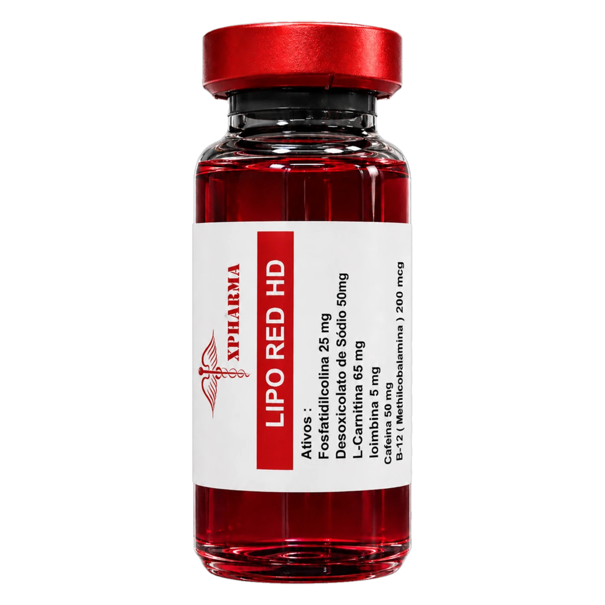 LipoRED HD vial with a red cap and white label